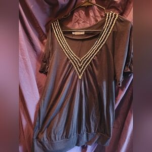 Maurices Black Short-Sleeve V-Neck Top with Sequin Trim